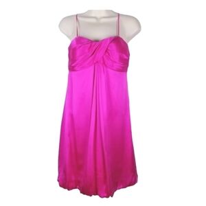 Cache Silk Balloon Hem Spaghetti Strap Cocktail Dress Mini Hot Pink Fairy Small
